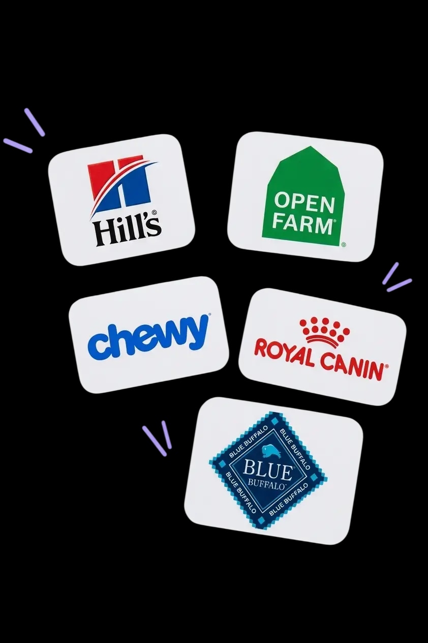 Logos of partner stores: Chewy, PetSmart, Petco, Amazon, Royal Canin, Pet Supplies Plus, Walmart, Target, Instacart and Earth Rated